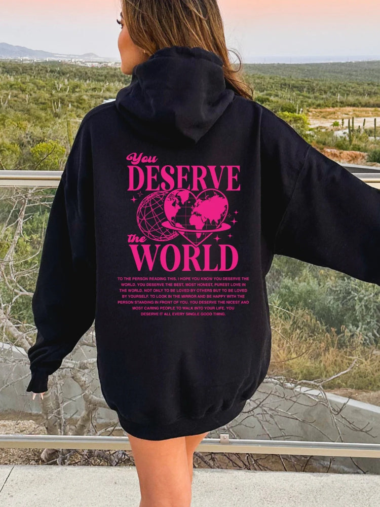 Women's Aesthetic You Deserve The World Hoodie – Supodon