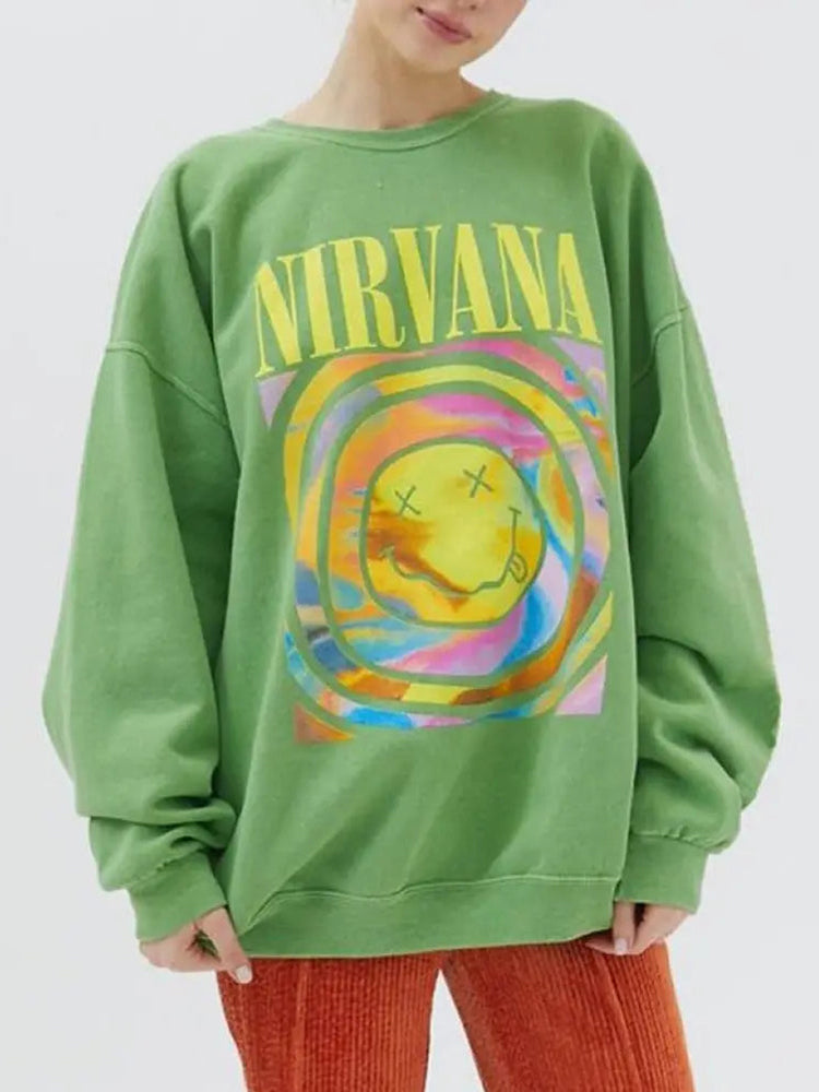 Nirvana Gray Smile Face Overdyed Crewneck Sweatshirt – Supodon